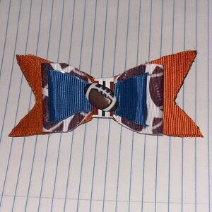 Handmade Football-Themed Orange and Blue Hair Bow